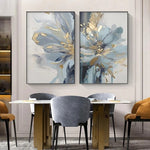 tableaux decoratifs abstraits florals bleu doré moderne salon chambre