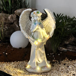 statue ange blanc plumes fleurs base décorative jardin classiqueextérieur résine