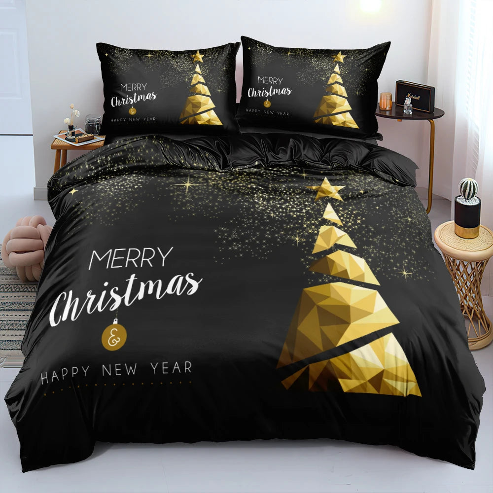 Ensemble literie Noël comprenant housse de couette et taies d'oreiller