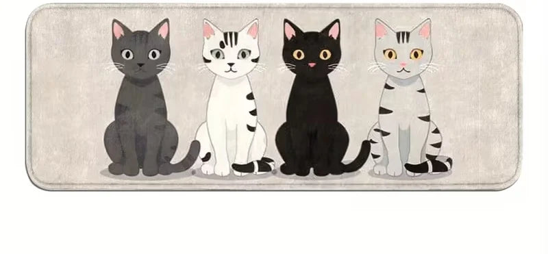 tapis sol moderne chats motifs gris noir blanc antidérapant polyester doux adhésifintérieurextérieur