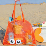 sac plage polyestère réutilisable orange vert bleu noir poisson transparent enfant pelle seau jouets