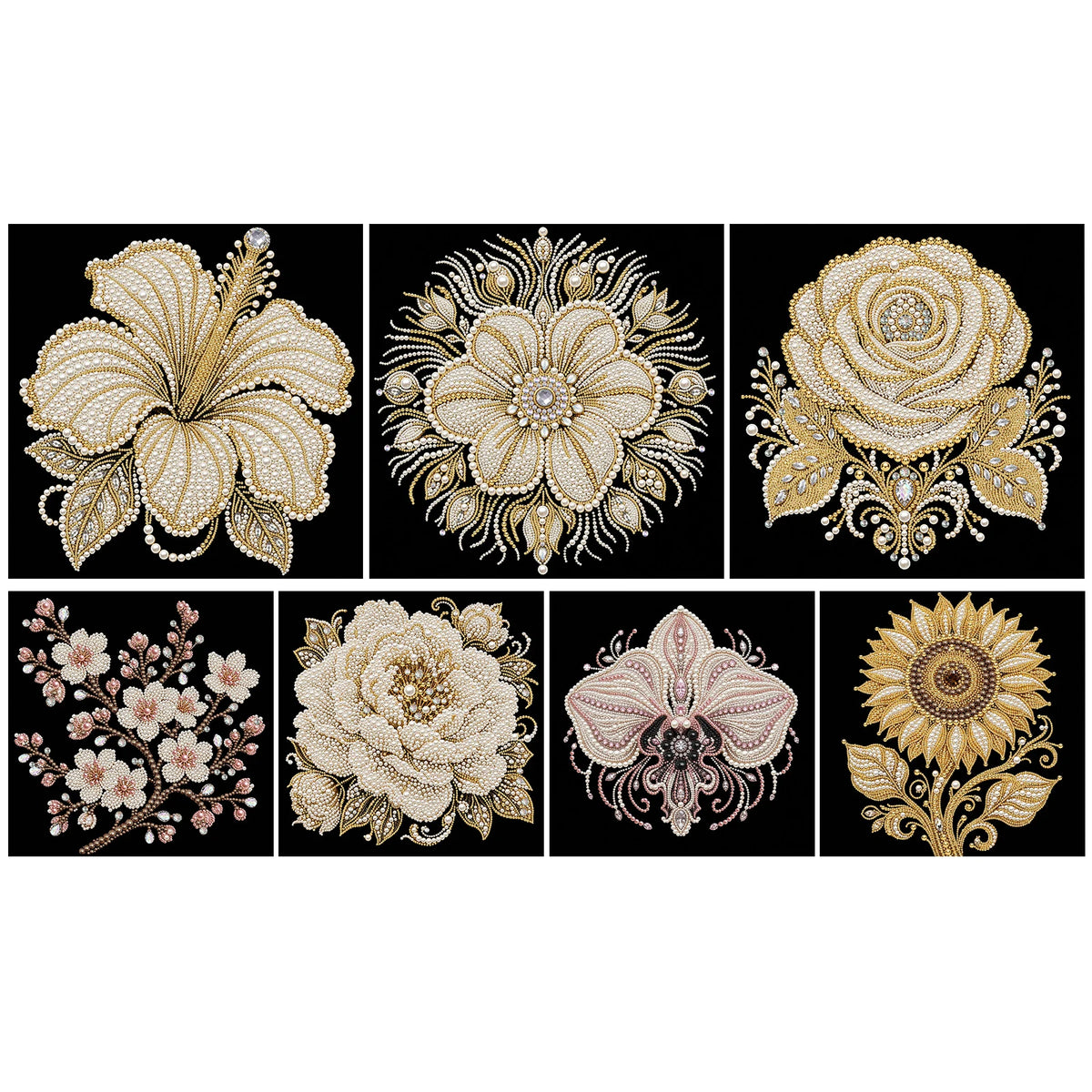 peinture diy kit broderie fleurs hibiscus rose tournesol cadre bois 30x30cm decoration maison adultes