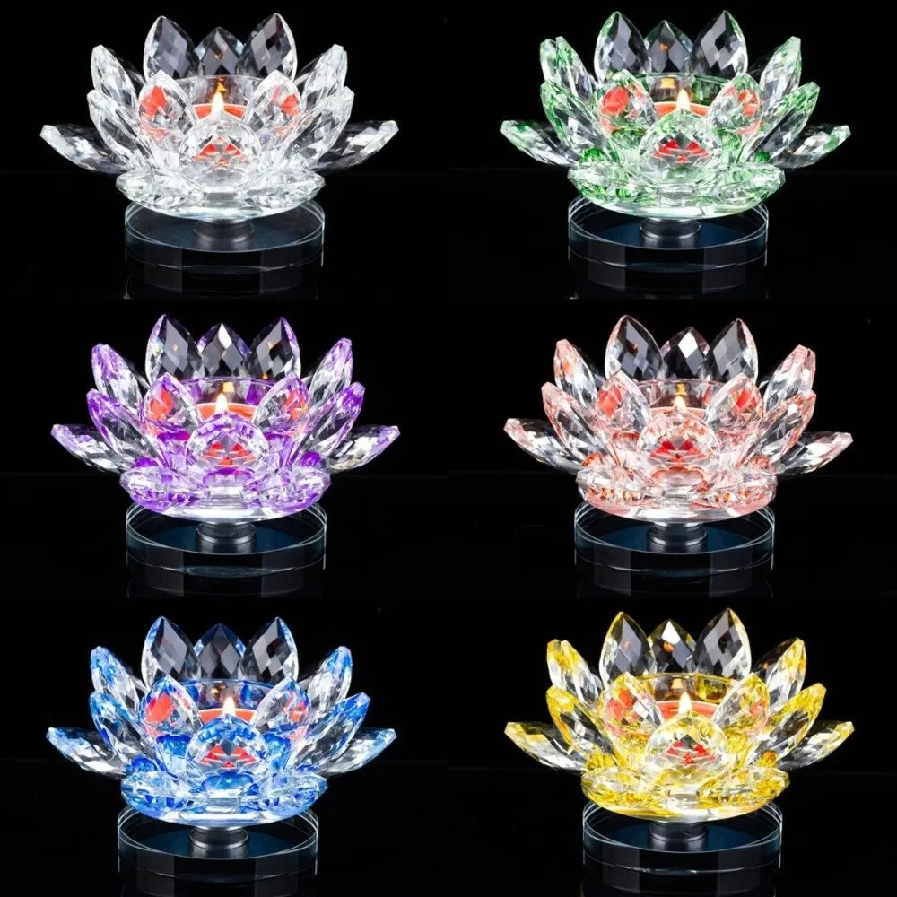 bougie fleur lotus violet rose bleu jaune transparent brillante moderne élégante base noire