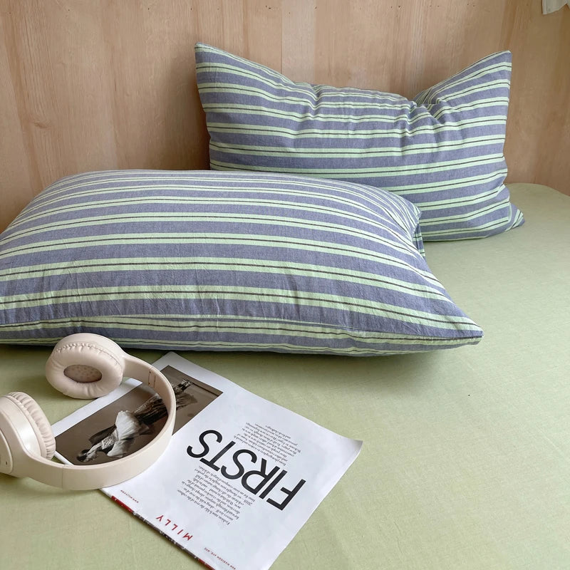 lot taies d'oreiller coton rayures rose clair modernes minimalistes douces lit maison
