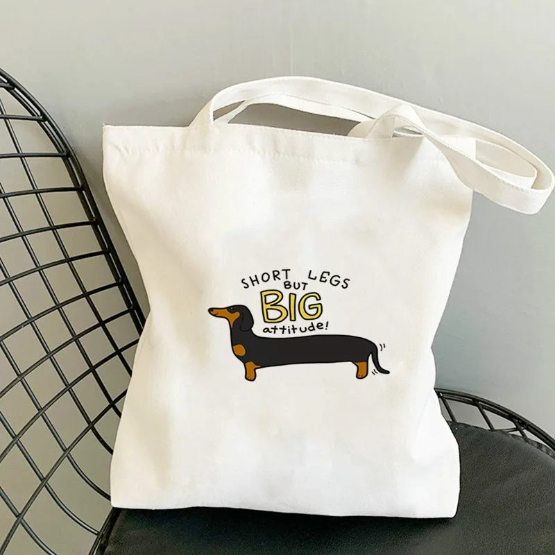 sac main toile chien imprimé moderne blanc poches détachables doux