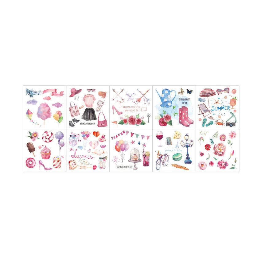 autocollants multicolores floral aquarelle animaux géométriques opaques scrapbooking diy carnet notes