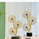 sculpture moderne ornement arbre stylisé or rouge bleu moderne artistique décoration piece
