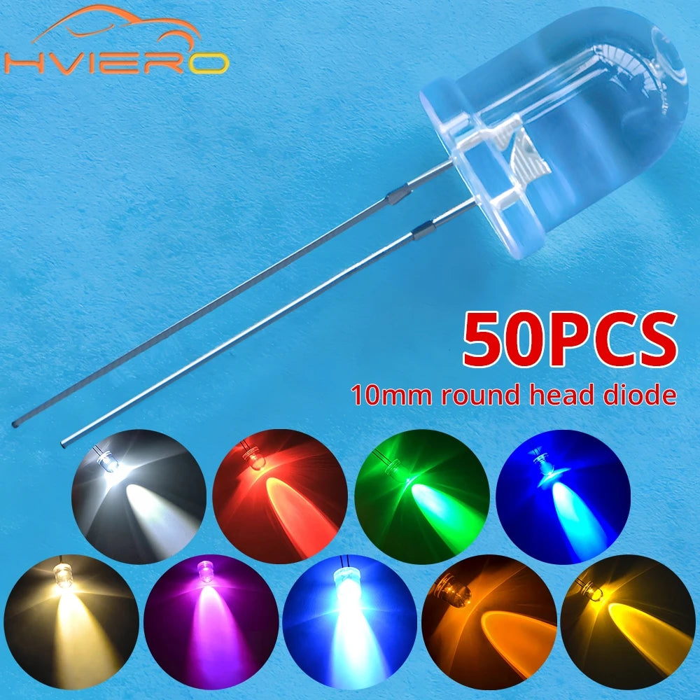 diodes led mixte bleu vert rouge jaune blanc orange rose 10mm rond transparent 50pcs