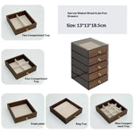 boîtes bijoux marron foncé texture bois moderne poignées dorées compartiments multiples rangement bijoux
