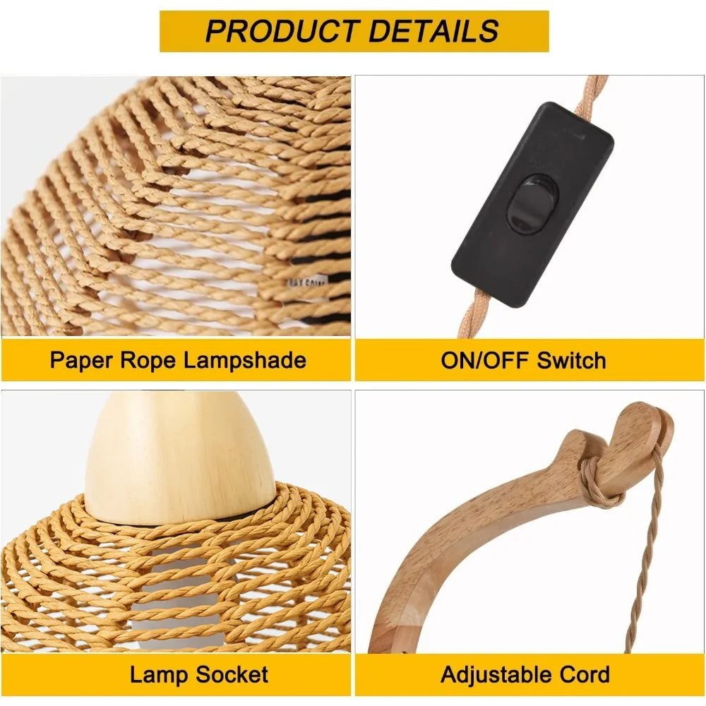 lampe murale suspendue tressée abatjour bois bohème rustique scandinave éclairage quotidien beige clair marronclair