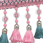 franges perlées bicolores tissu décoratif rideau bordure élégante tressées turquoise bleu rose