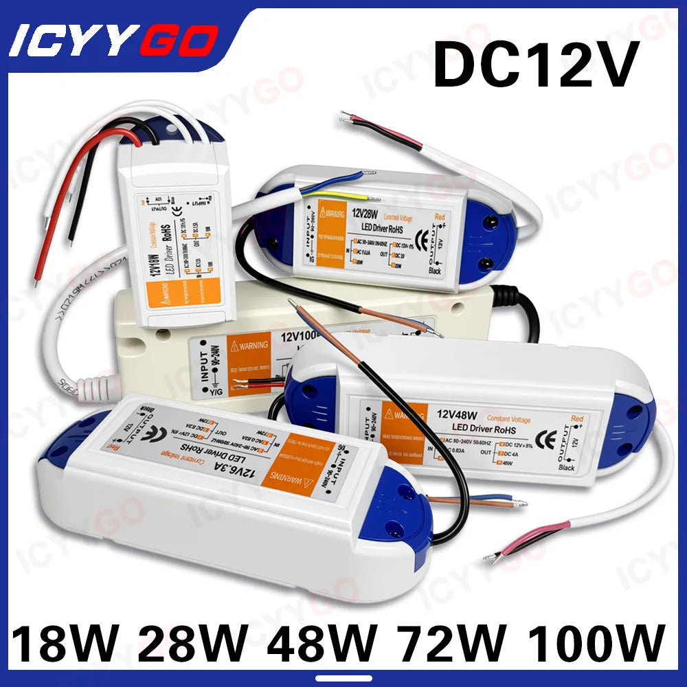 transformateurs led 12v 18w 28w 48w 72w 100w blanc bleu modernes câbles certifiés ccc