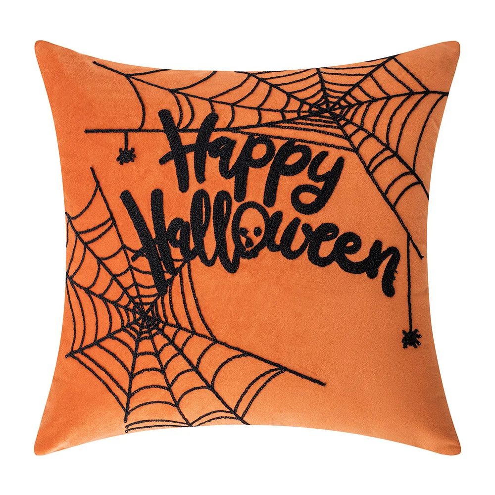 taies d'oreiller halloween orange citrouille araignée deco sofa lit polyester respectueux environnement non toxique