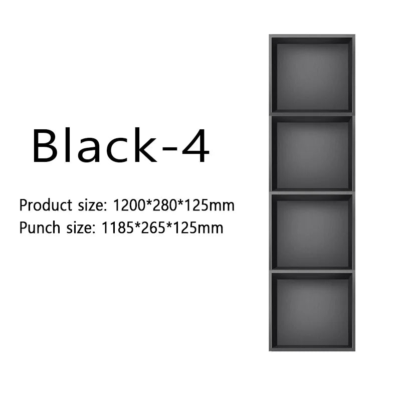 niche rangement acier inoxydable noir moderne quatre niveaux mur lampe intégrée chambre salle bain
