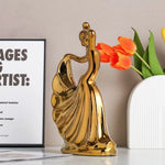statue décorative femme dansante or argenté céramique email finition polie moderne élégante intérieur 22cm