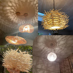 suspension lumineuse bois tressée moderne ampoule led câble électrique chambre salon