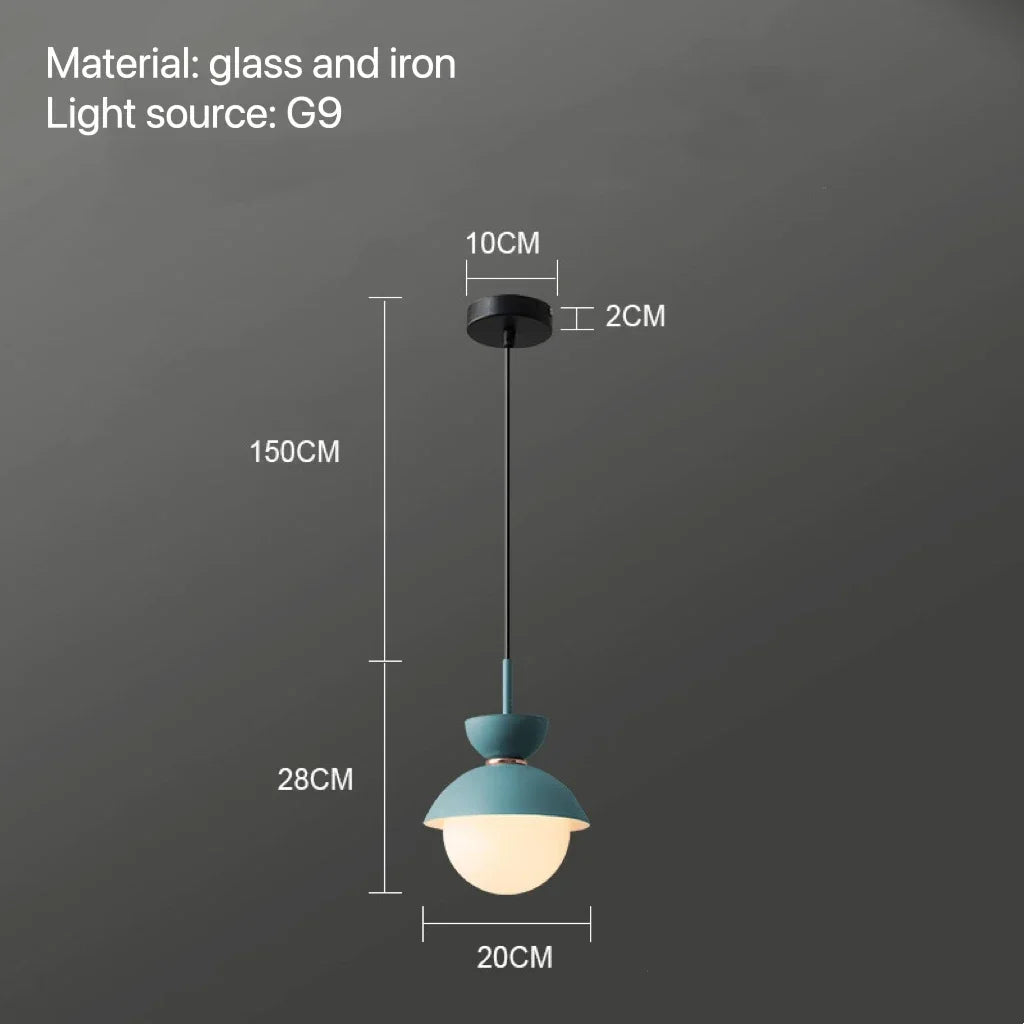 suspension lumineuse moderne pendentif câble bleu rose gris sphérique mat
