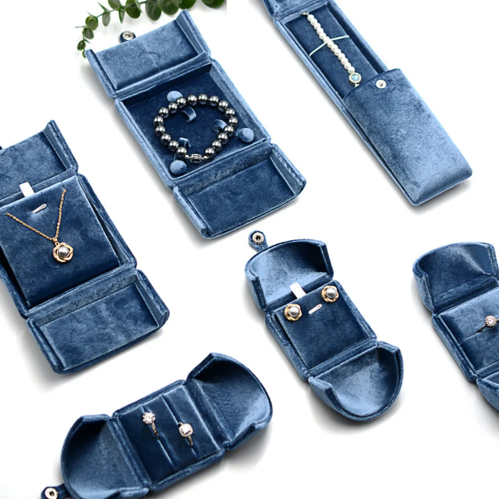 boîte bijoux velours bleu classique boîte bague bracelet collier boucles d'oreilles organizer voyage
