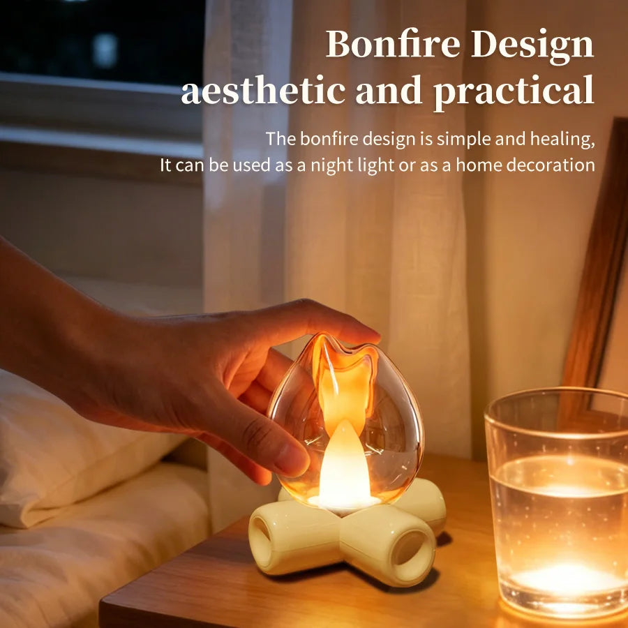 lampe led rechargeable effet flamme veilleuse moderne transparente base bois ambiance chambre portable camping