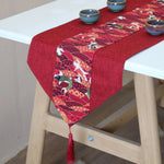 chinois ethnique chemin table rouge poissons géométrique tassel polyester salon decoration