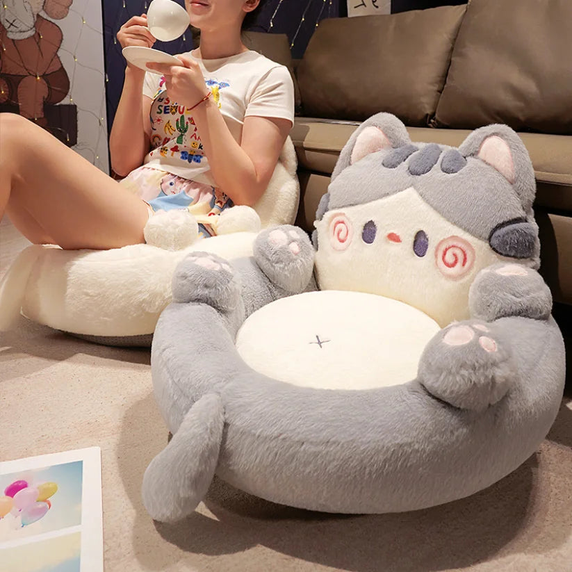 coussin forme chat gris mignon peluche oreilles yeux doux chambre salon étudeextérieur