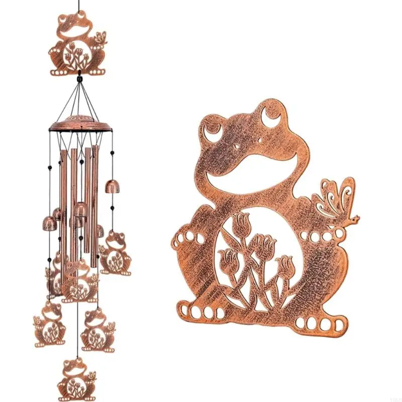 cloche vent artisanale cuivrée oiseau papillon grenouille crochet jardin thérapie sonore