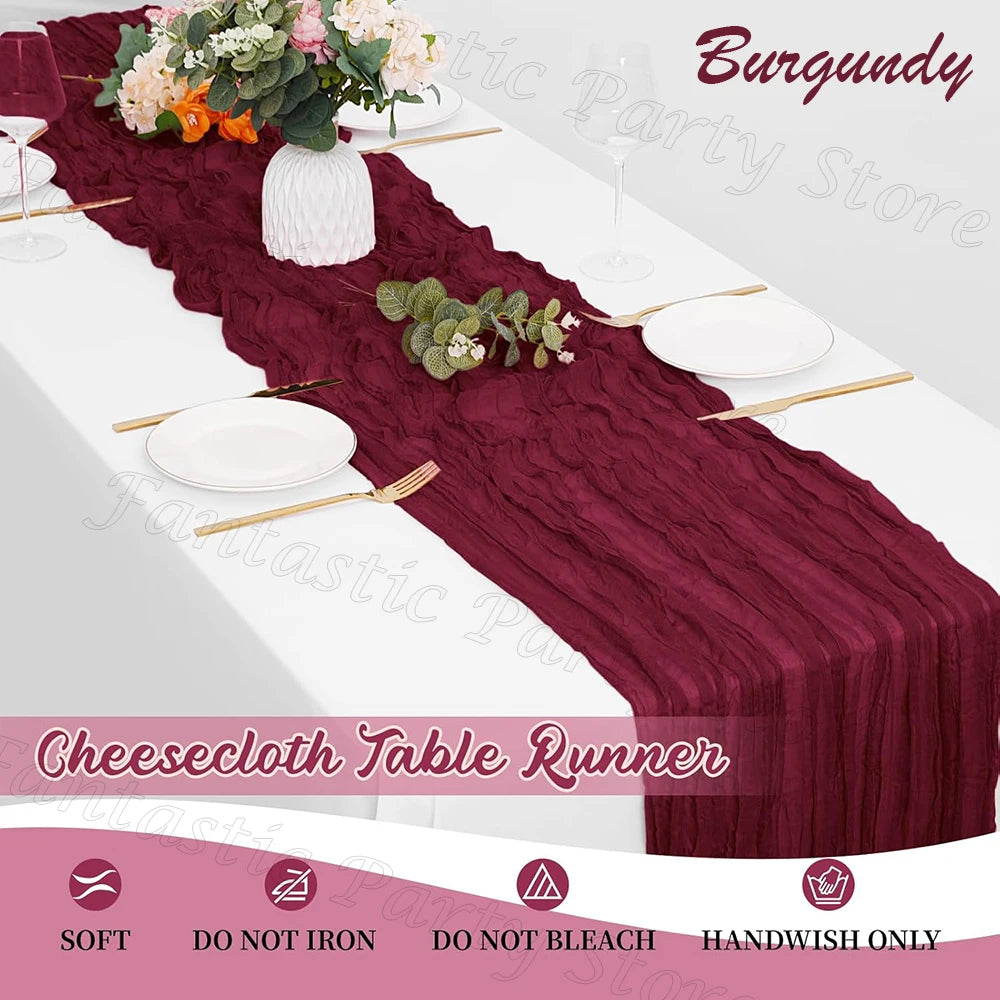 table chemin rouge bordeaux boho rustique semi transparente maison décor festive anniversaire mariage