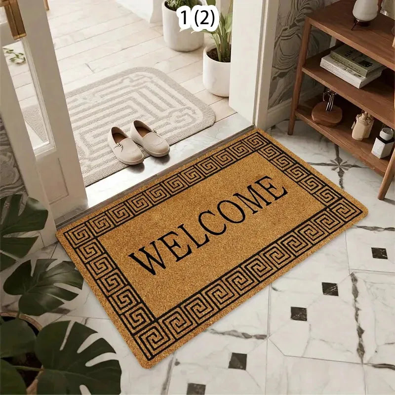 tapis d'entrée marron clair noir motif géométrique moderne imperméable couloir garage sol