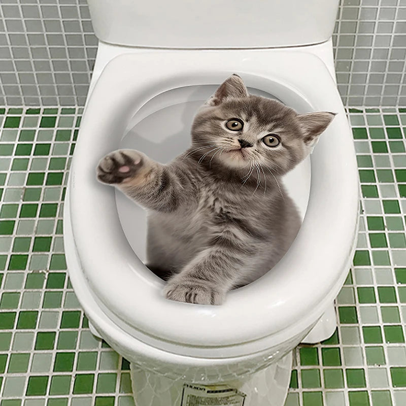 cache wc blanc animaux 3d adhésif ecureuil chat papillons