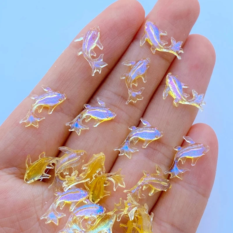 poissons résine colorés transparents violet bleu jaune rose 8x15mm figurines scrapbook nail art decoration
