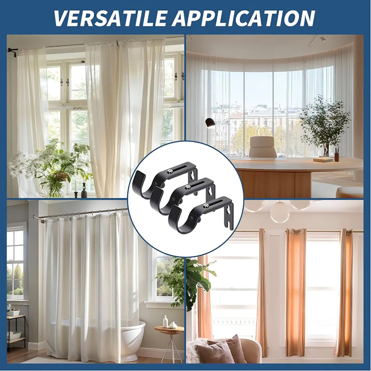 supports rideau modernes métal noir vis réglables tringle pouce opaques accessoires voilures