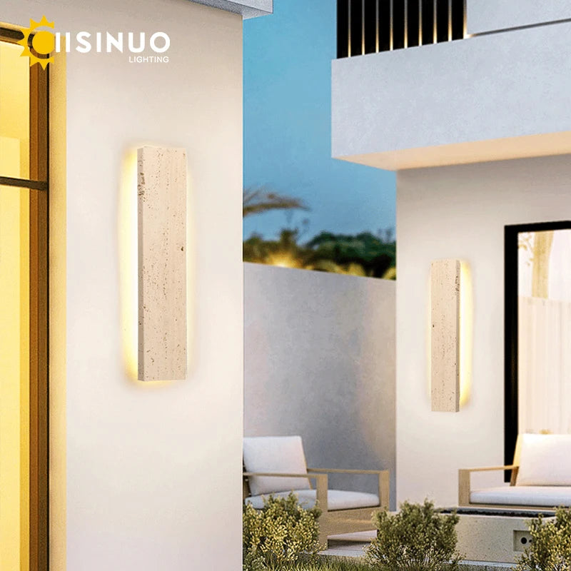 applique murale extérieure moderne effet pierre naturelle beige clair luminaire jardin maison étanche