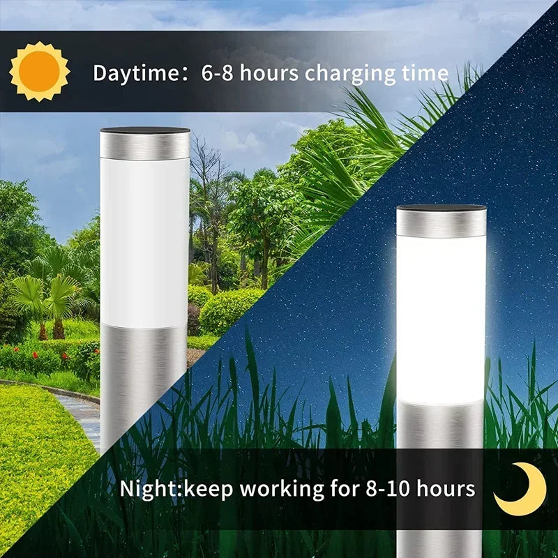 lampe solaire extérieure led acier inoxydable moderne 15 heures autonomie noir blanc minimaliste