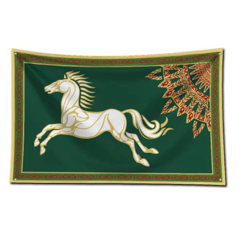 tapisserie art déco vintage cheval galopant vert foncé blanc doré decoration mur