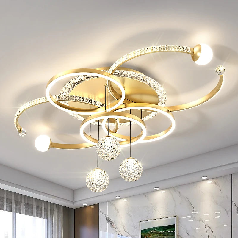 lustre moderne argenté doré cristaux scintillants éclairage chambre salon entrée moderne luxueux
