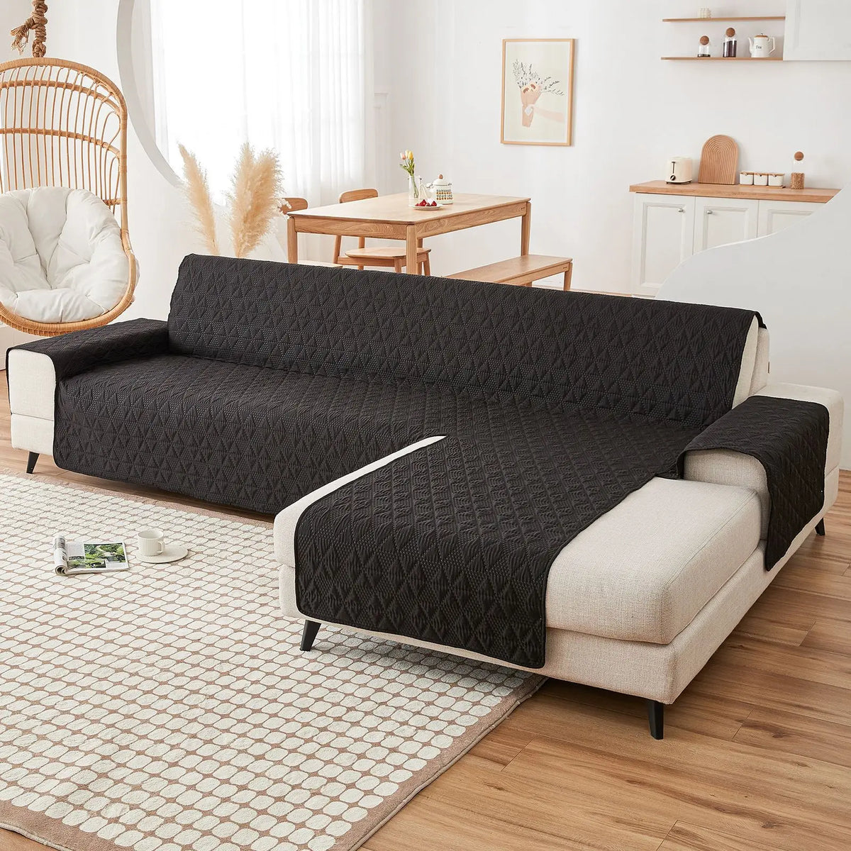 housse canapé angle tissu quilté oreillers salon moderne gris