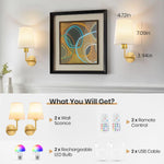 applique murale moderne dorée télécommande incluse éclairage led rechargeable 15 couleurs variées texture métallique