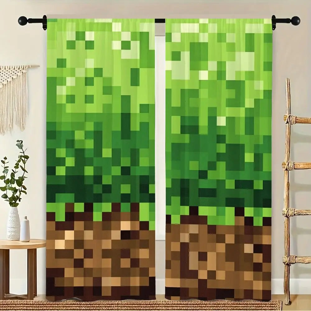 rideau pixelisé moderne vert marron 100 polyester opaque pièces tringle chambre