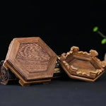 supports bois tasses thé tapisserie florale plateaux hexagonaux décoration maison traditionnel asiatique minimaliste
