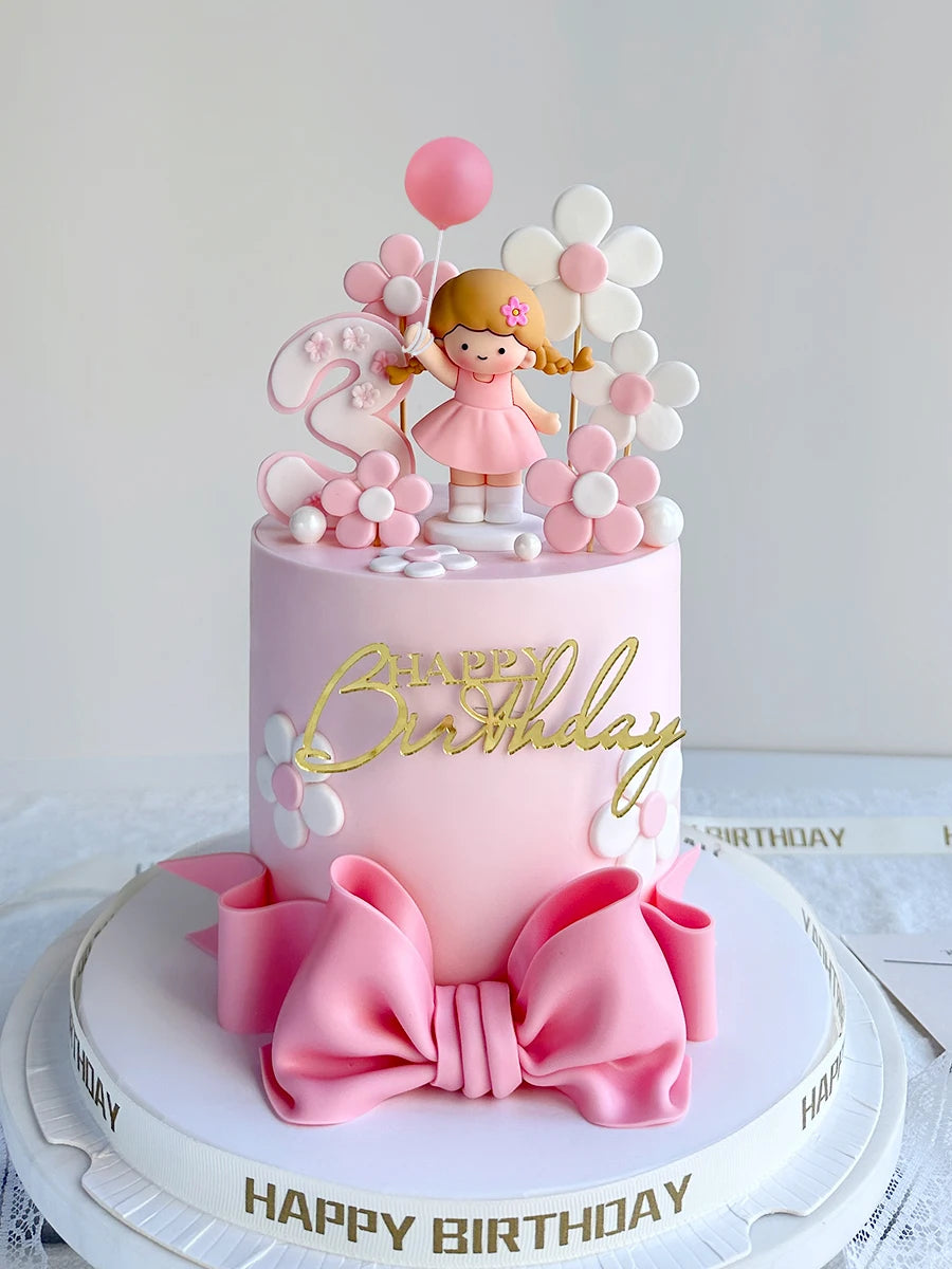 décoration anniversaire fille figurine fleurs rubans voitures dessins animés résine festive