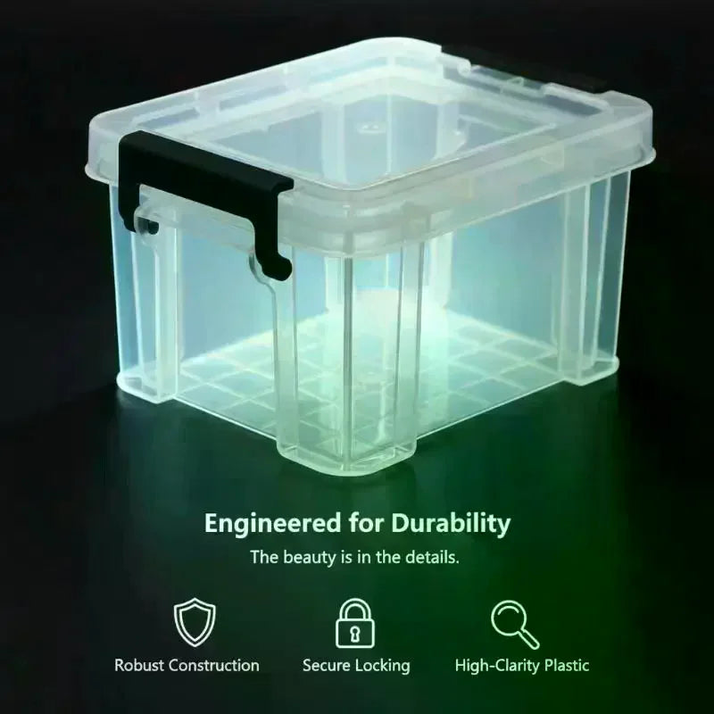 boîte rangement bijoux transparente moderne poignée noire organisateur conteneur carré plastique fermé couvercle empilable