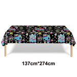 nappe jetable 90s anniversaire graphique cassette audio noir rose jaune bleu festive retrogaming tableDecoration