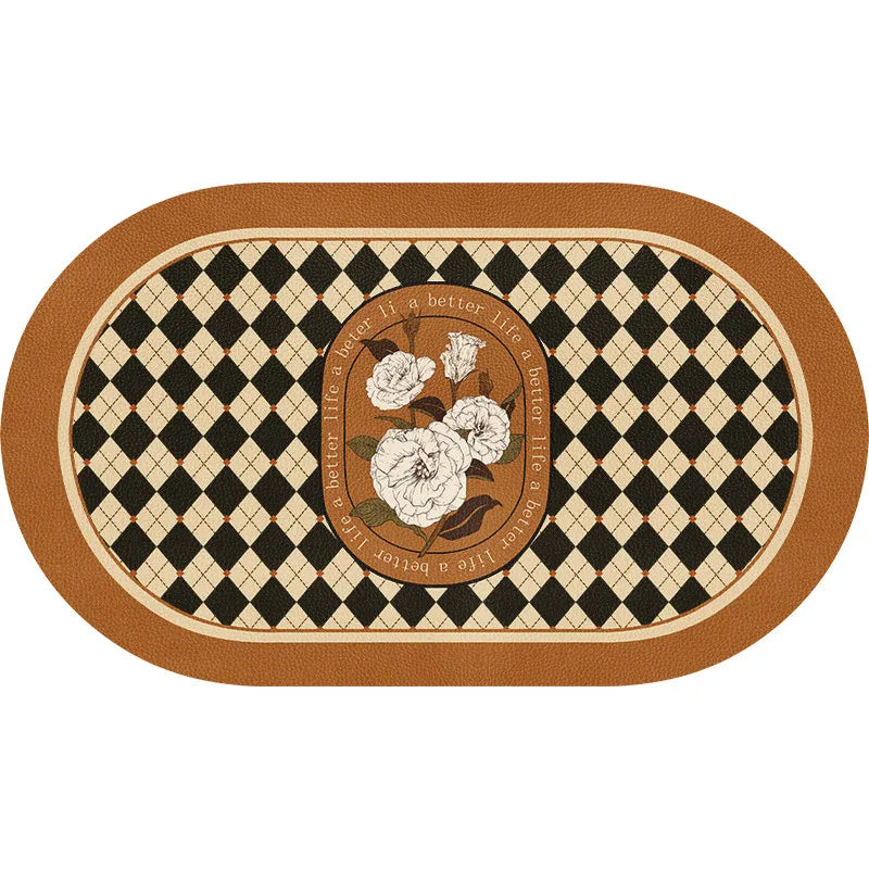 tapis table classique vintage noir blanc marron motif floral roses texte better life résistant