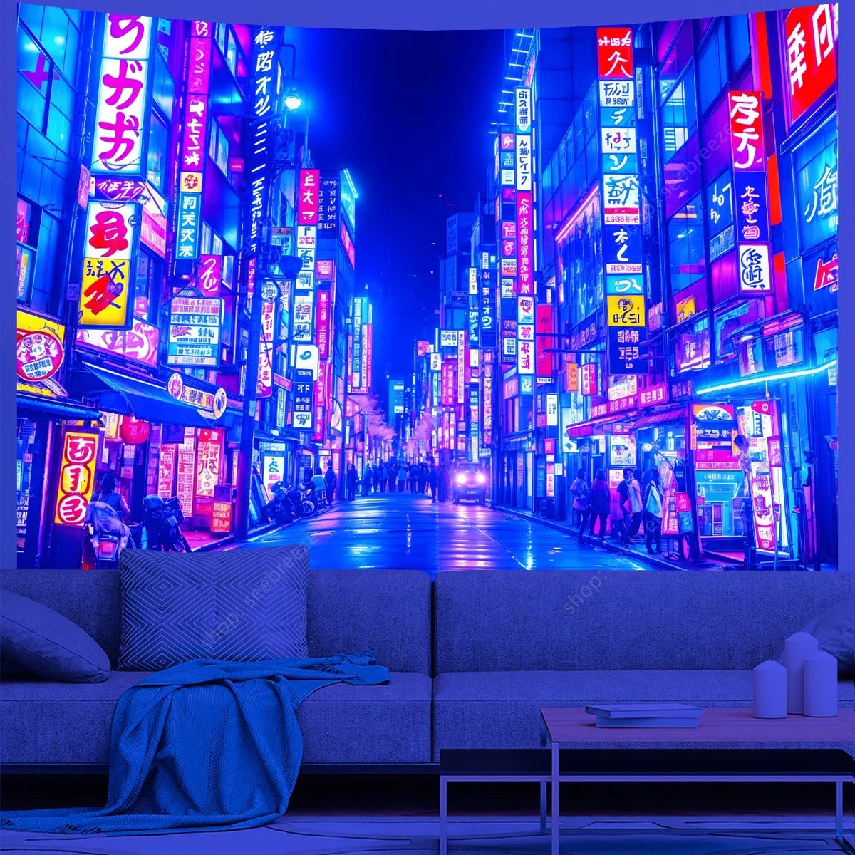 tapisserie urbaine nocturne paysages lumineux moderne bleu violet blanc clips