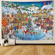 décoration murale noël village enneigé père noël rennes illustration festive chambre salon