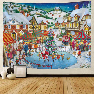 Tapisserie murale Noël wapiti Père Noël sapin