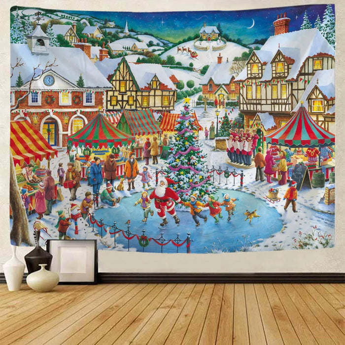 Tapisserie murale Noël wapiti Père Noël sapin