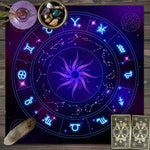 tapis décoratif arbre vie étoiles mystiques tarot printemps été noir bleu violet rose doré