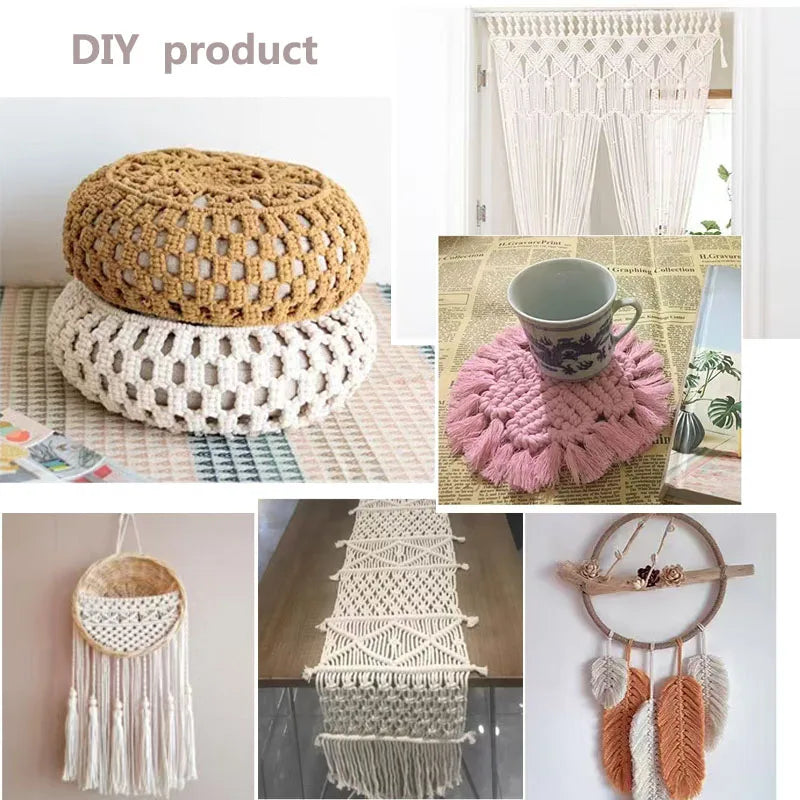 corde macramé coton 100m 3mm texturée artisanale verte rose jaune bleu clair craft deco