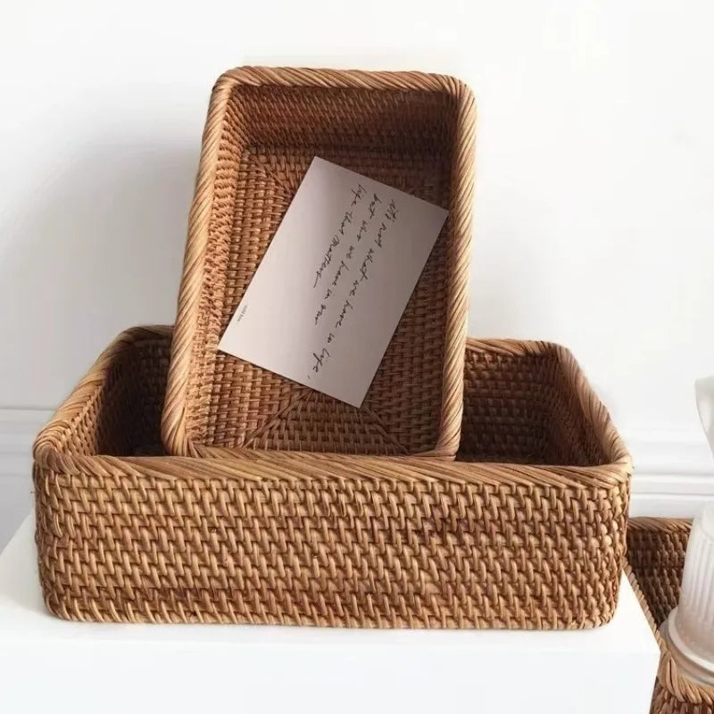 paniers rangement bambou tressé rustique bohème utilisation multiple plateau fruits decoration minimaliste